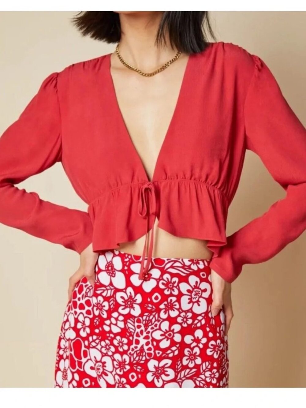 Aritzia Sunday Best Cropped Tie-Front Blouse
